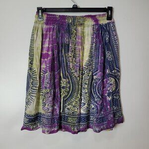Bella New York Boho Tie-Dye Elastic Waist Skirt Purple & Green Rayon One Size